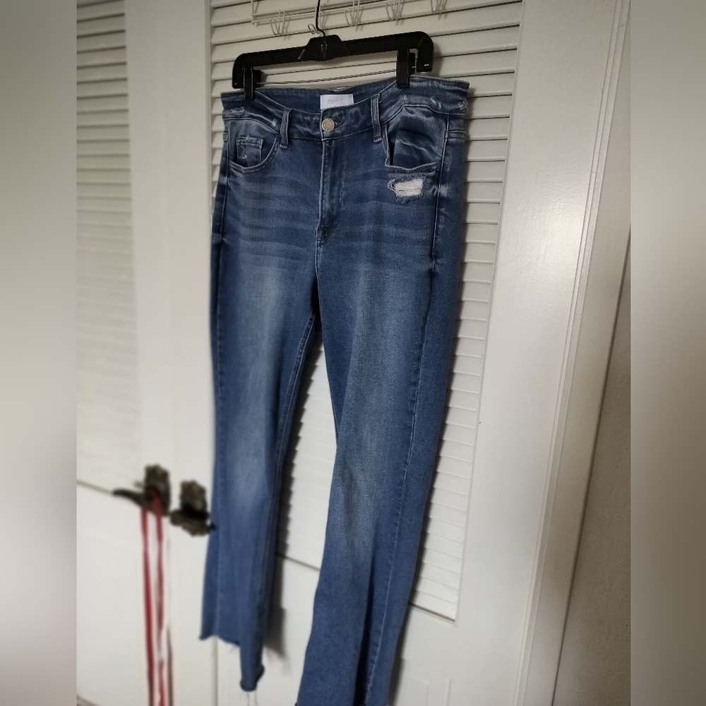 Vervet Blue Women's Jeans Size 14 W Lightly Distressed Raw Hem Wide Leg